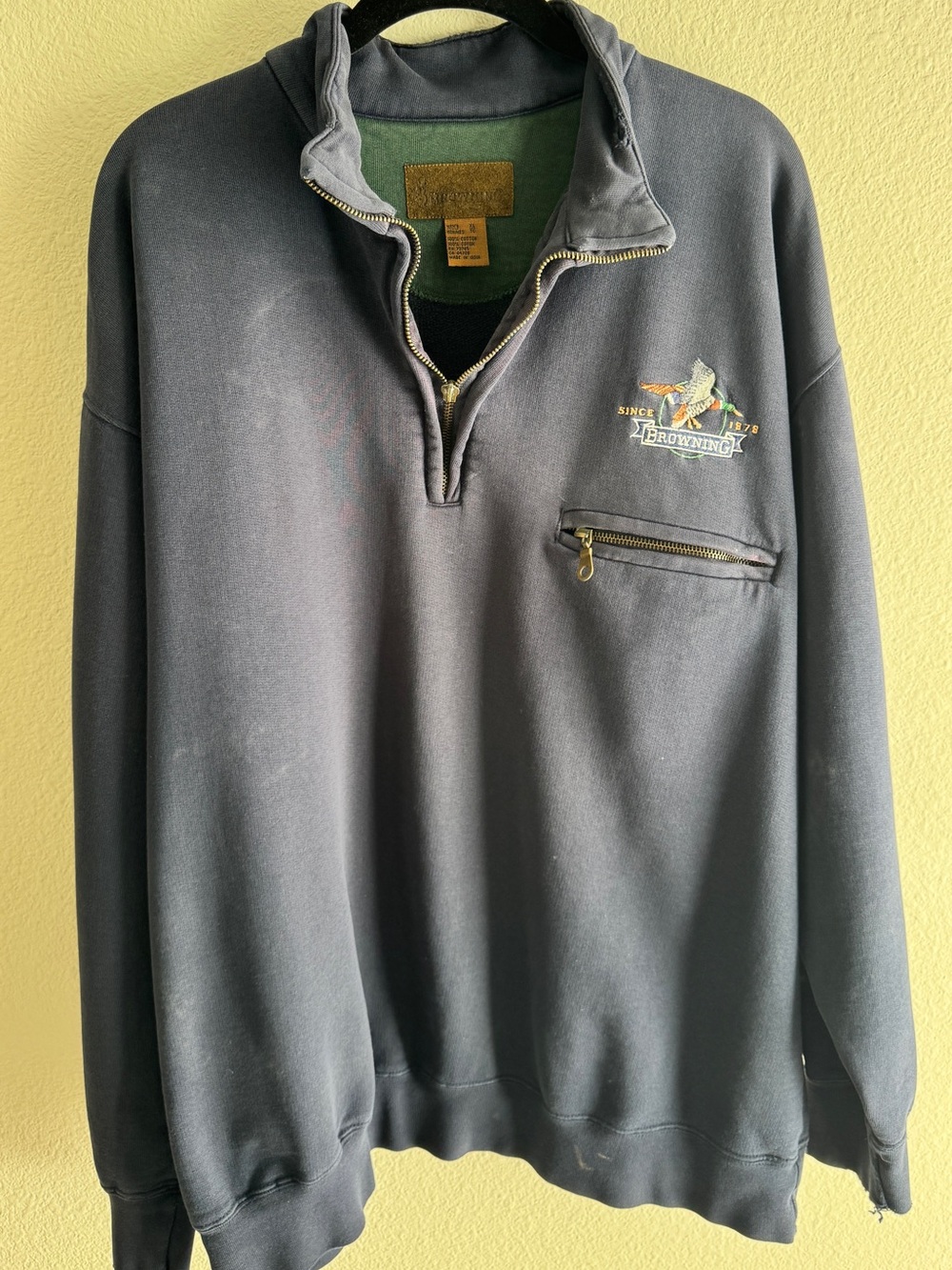 Browning Since 1878 Quarter Zip Sweatshirt Grey Mens XL Vintage Look Hunting